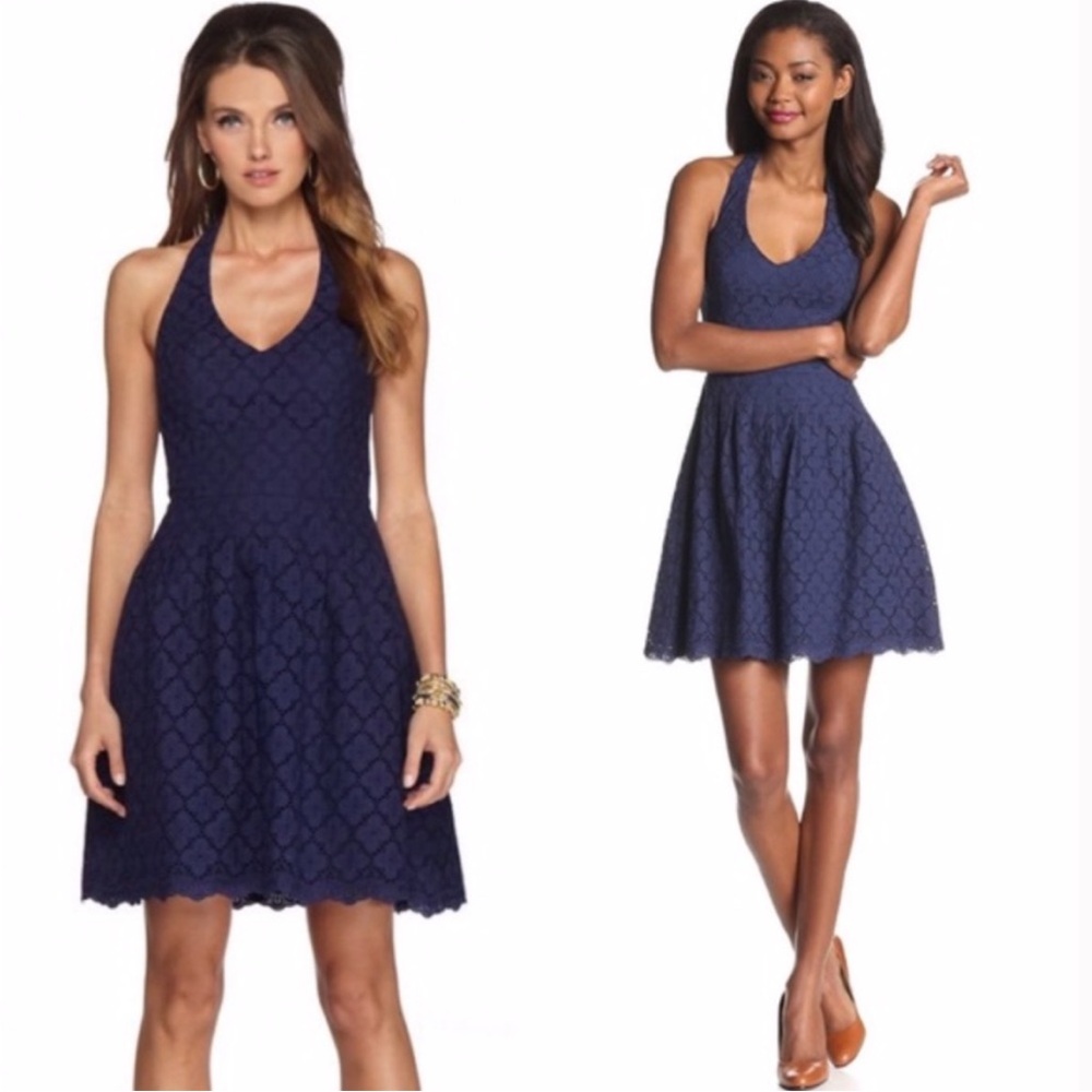 NWT Lily Pulitzer SHARP Navy Blue Charleston Eyelit Halter Dress Size 8
